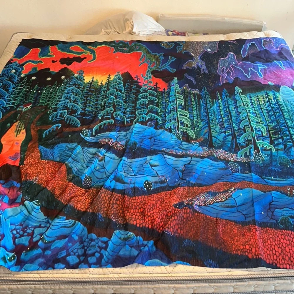 Vibrant Forest Shower Curtain Autistic Artist Art‎ Tapestry Wall Decor NEW